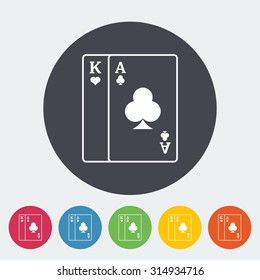 Play card. Single flat icon on the circle button. Vector illustration.