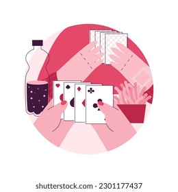 Play cards abstract concept vector illustration. Family card games, time spending, play with friends, home sitting activities, legal fun gambling, stay at home activity idea abstract metaphor.