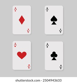 Play cards. Set of four playing card suit. Four aces of playing cards. Vector illustration