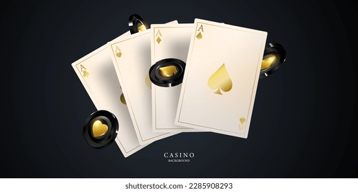 Play Cards Win Poker Hand Casino Chips Flying Real Tokens For Gambling Cash for roulette or poker vector illustration