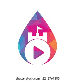 Spielen Sie das Logo-Design des Schlossteils. Button-Spiel und Schloss-Vektorlogo-Kombination. Symbol oder Symbol aufzeichnen und aufzeichnen.