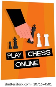 Play Chess Online Retro Poster Design in Flat Style