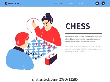 Spielen Sie Schach mit einem Partner - bunter Flachdesign-Banner