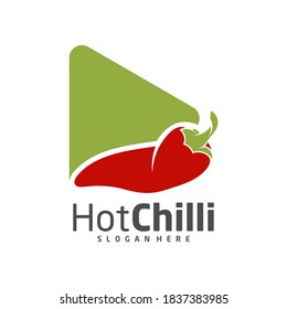 Play Chili logo design vector template, Red Chili Illustration, Symbol Icon