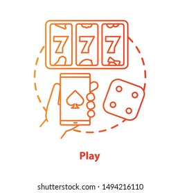 Play concept icon. Slots machine, one armed bandit games idea thin line illustration. Gambling addiction. Games of chance. Mobile casino and betting. Vector isolated outline drawing