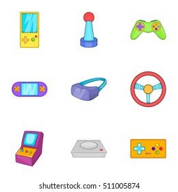 Play console icons set. Cartoon illustration of 9 play console vector icons for web