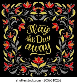 Play the day away text. Motivational quote, handwritten calligraphy text for inspirational posters, cards and  social media content. Gradient color.