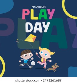 play day illustration, play day banner, play day is celeberated on 7th august