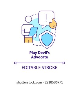 Play Devil Advocate Concept Icon. Take Opposing Viewpoint. Find Solution Abstract Idea Thin Line Illustration. Isolated Outline Drawing. Editable Stroke. Arial, Myriad Pro-Bold Fonts Used