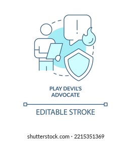 Play Devil Advocate Turquoise Concept Icon. Take Opposing Viewpoint. Solve Problems Abstract Idea Thin Line Illustration. Isolated Outline Drawing. Editable Stroke. Arial, Myriad Pro-Bold Fonts Used