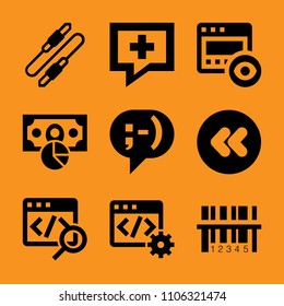 play, direction, media, mono, contact and sticker icon vector set. Flat vector design with filled icons. Designed for web and software interfaces