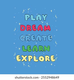 Play Dream Create Learn Explore  Cute Motivational Kids Print