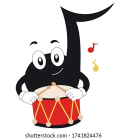 percusión de tambor de juego nota musical lindo personaje de dibujos animados instrumentos musicales vector