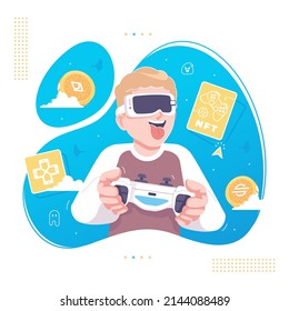 play to earn concept in virtual world illustration
