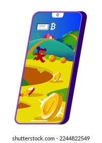Play to earn games created on basis of blockchain project with elements of NFT, main purpose of earning. Player earn money by playing. Virtual character development business. Cryptocurrency game.