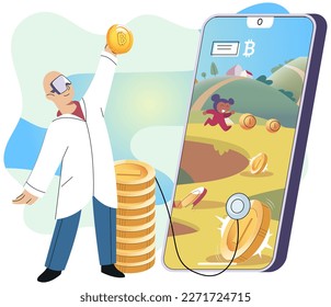 Play to earn games created on basis of blockchain project with elements of NFT, main purpose of earning. Player earn money by playing. Virtual character development business. Cryptocurrency game.