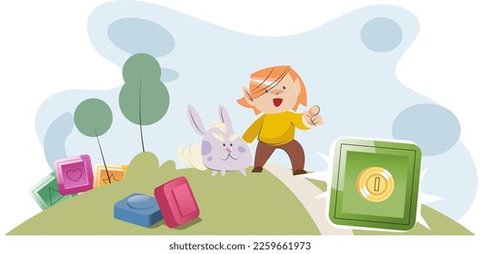 Play to earn, player makes profit from games created on basis of blockchain project with elements of NFT. Gaming with cryptocurrency, gameplay to earn, Metaverse, digital world, virtual character