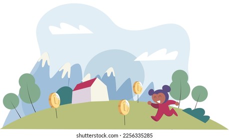Play to earn, video games in which player can receive rewards with real value, blockchain projects. Cyber cartoon characters playing games to earn cryptocurrencies, trying to find money and power ups