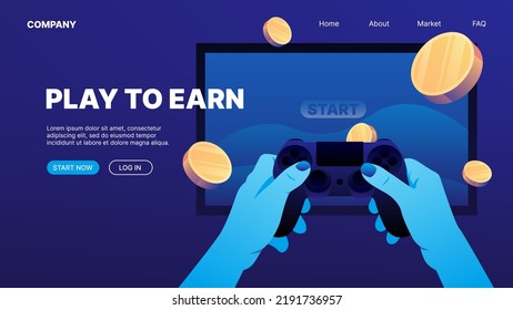 Play to Earn Website Landing Page Template. Vector illustration