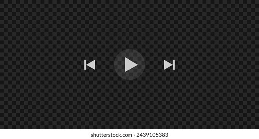 Wiedergabe-, Vor- und Rückspultasten auf dunklem, transparentem Hintergrund. Video-Player-Vorlage. Leerer Filmbildschirm. Push-, Click- oder Record-Symbol auf der Multimedia-Fensteroberfläche. Vektor. 3D-Darstellung