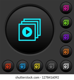 Play files dark push buttons with vivid color icons on dark grey background