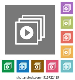 Play files flat icons on simple color square background.