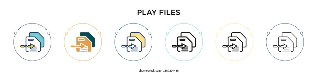 Play files icon in filled, thin line, outline and stroke style. Vector illustration of two colored and black play files vector icons designs can be used for mobile, ui, web