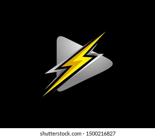 Play flash logo icon, electric design concept.