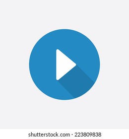 play Flat Blue Simple Icon with long shadow, isolated on white background  
