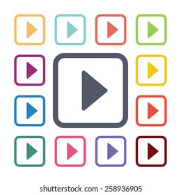 play flat icons set. Open round colorful buttons. Vector 