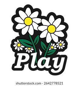 Play Flowers, Minimalist Modern Simple Streetwear Urban Y2K Icon Logo Patch Apparel Fashion Vector Design K70, Commercial Use