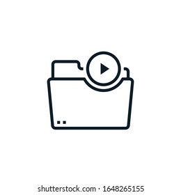 Play folder outline icons. Vector illustration. Editable stroke. Isolated icon suitable for web, infographics, interface and apps.