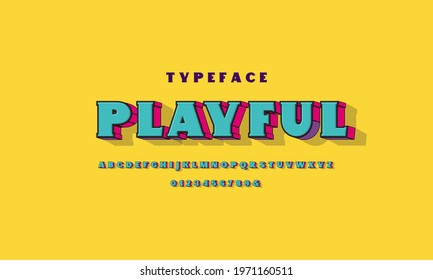 Play font and alphabet. A Fun and Playful 3d Effect Font with Shadow. Colorful numbers and letters. Isometric typeface. Vector illustration