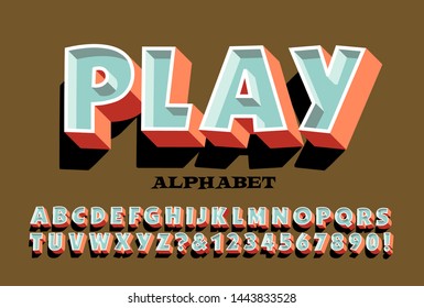 Play font; A fun and playful 3d effect alphabet with shadow and harmonized color scheme
