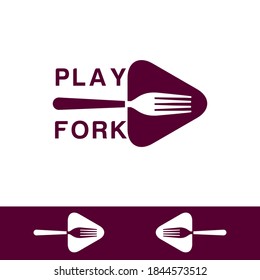 play and fork restaurant logo design vector
