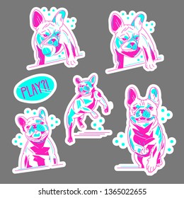 play funny bright french bulldog stickers pop art style