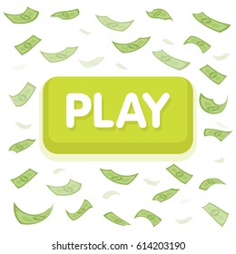 Play game concept. Dollar money rain. Hundred banknotes flying. Seamless finance background. Vector illustration.