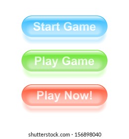 Play Game glassy buttons. Vector illustration.