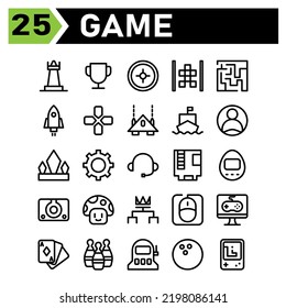 Play Game Icon Set Include Chess, Game, Strategy, Piece, Player, Trophy, Champion, Award, Cup, Target, Sniper, Aim, Shoot, Car, Classic, Arcade, Phone, Maze, Play, Brain, Rocket, Spaceship, Switch