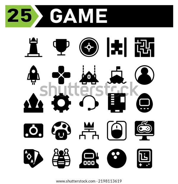 Play Game icon set include chess, game, strategy,\
piece, player, trophy, champion, award, cup, target, sniper, aim,\
shoot, car, classic, arcade, phone, maze, play, brain, rocket,\
spaceship, switch
