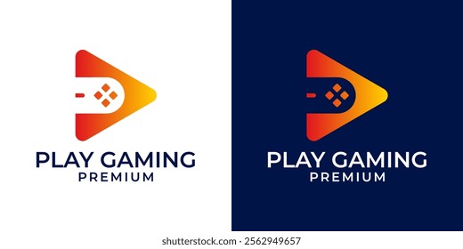 Play game logo design vector template. Creative video game logo. Game logo with joystick gamepad and play icon button. Vector logo template of gaming, game, play, stick, video, colorful, fun, vector.