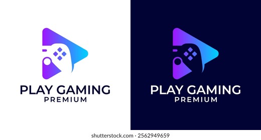 Play game logo design vector template. Creative video game logo. Game logo with joystick gamepad and play icon button. Vector logo template of gaming, game, play, stick, video, colorful, fun, vector.