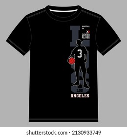 play the game slogan print design with basketball player drawing.