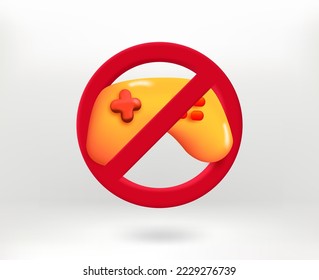 Play games forbidden sign. 3d vector illustration