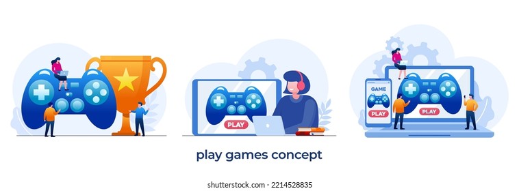 Play games with gadget, gamer, video game, e-sport. Entertainment flat vector illustration