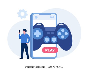 Play games with gadget, gamer, video game, e-sport. Entertainment flat vector illustration