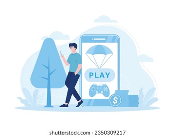 play games and get jackpot money trending concept flat illustration