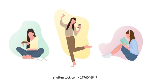 Play games, listen to music, read books Which is a very good way to relieve holiday stress. Pictures of people spend time on weekend.