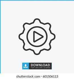 play in gear icon. simple outline play in gear vector icon. on white background.