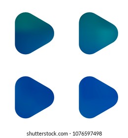 Play glossy vector gradient buttons. Play vector logo, social media sign. Ui, vector illustration, EPS 10. Gradient triangles with round corners. Realistic stylish play button on white background.
